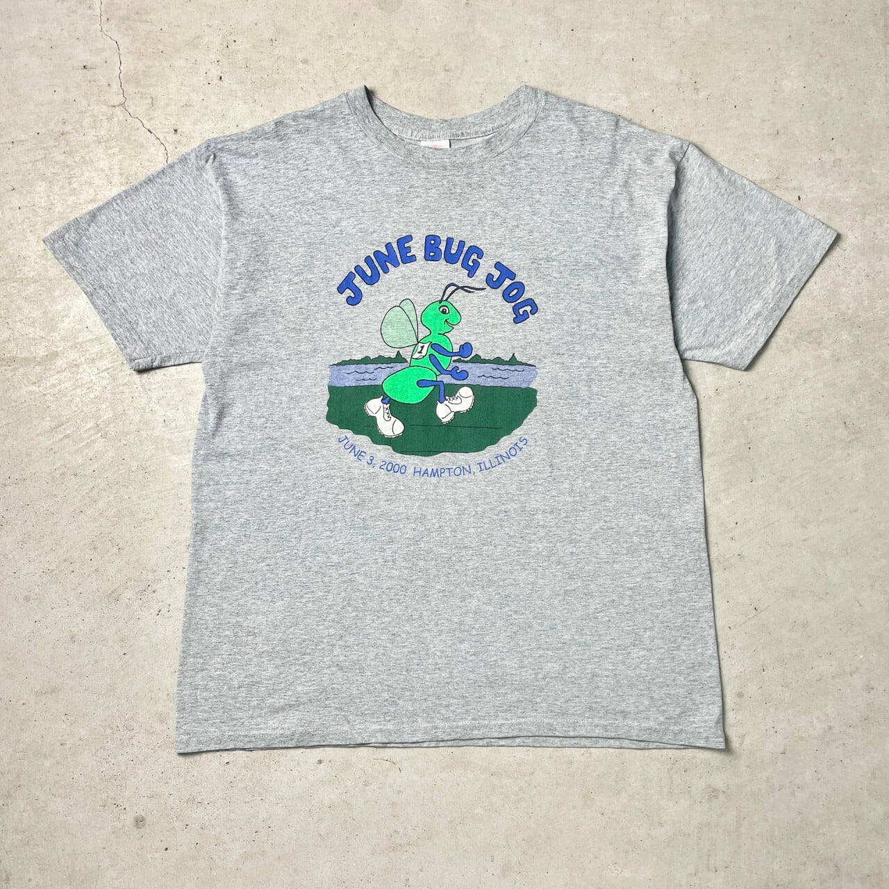 00年代 JUNE BUG JOG アート イベント プリントTシャツ メンズXL 古着 00s ビンテージ ヴィンテージ 虫 霜降り グレー