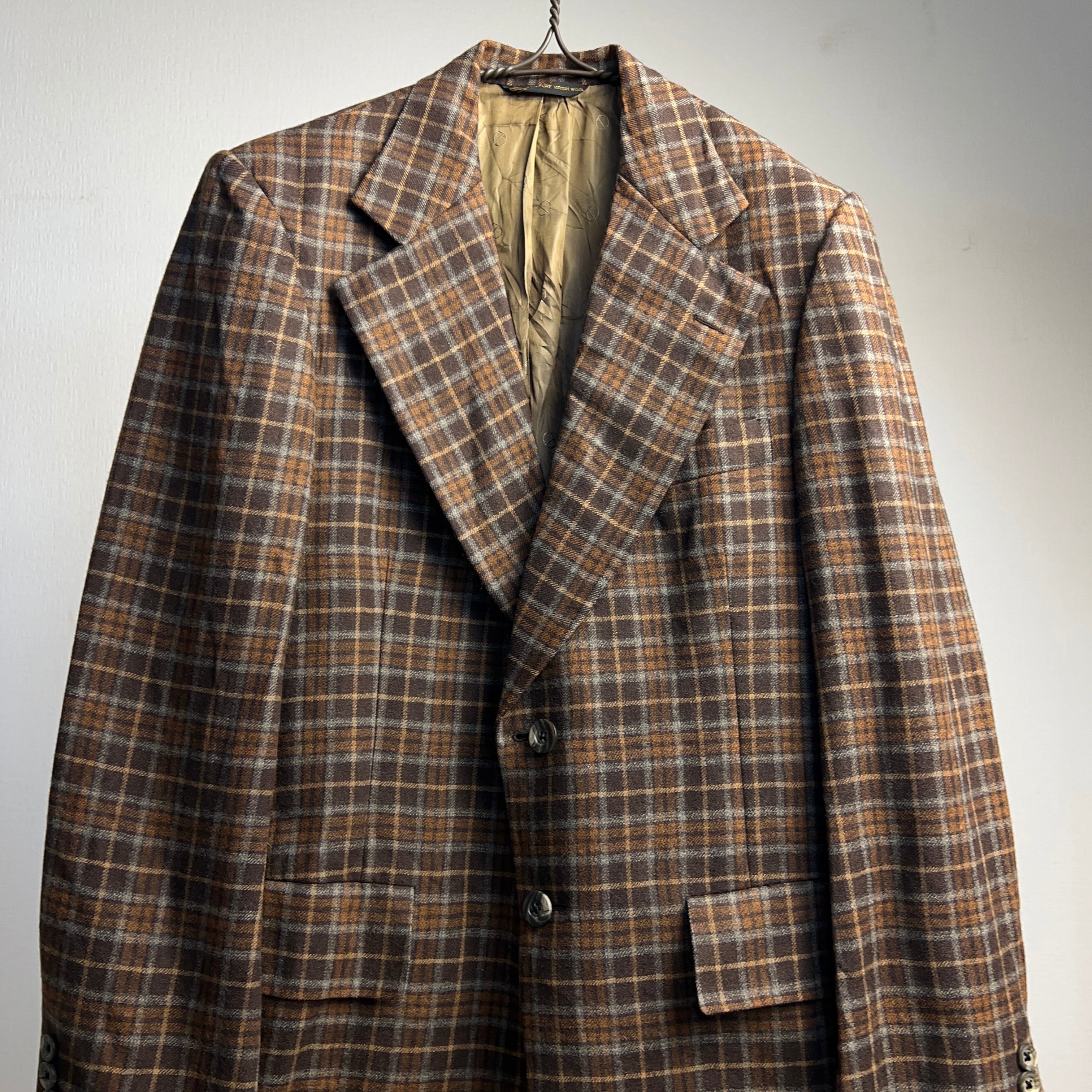 70's~80's “Christian Dior” Plaid Wool Tailored Jacket ディオール