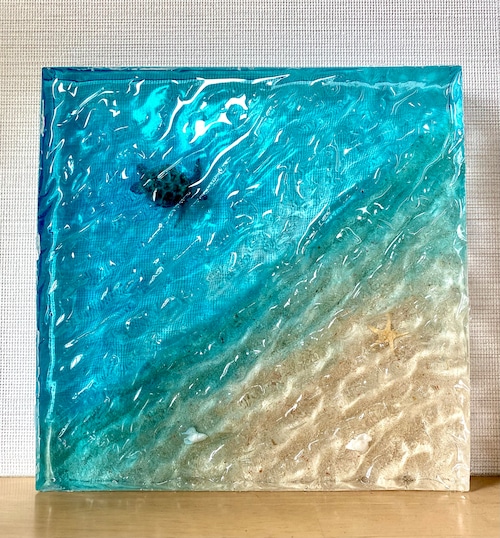オーシャンレジンアート「ブルーオーシャン」波紋、砂紋パネル 20㎝×20㎝
