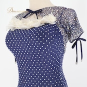 社交ダンス 衣装 タカダンス TAKADANCE スタンダードドレス ワンピース ドレス ネイビー 紺 デモ 競技 フリル レース 上品 かわいい 白 ネイビー系 大人 レディース ドレスアップ おしゃれ パーティ フェミニン