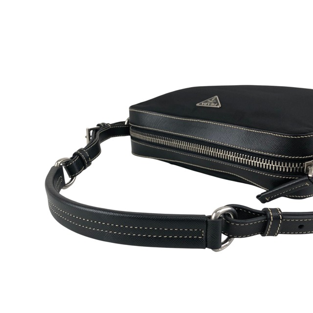 PRADA プラダ ショルダーバッグ ブラック トライアングルロゴ レザー ナイロン セミショルダーバッグ vintage ヴィンテージ オールド mshu7d