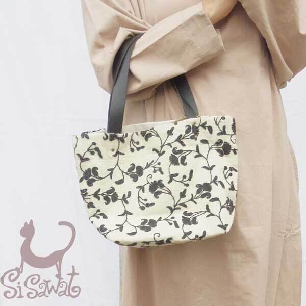 刺繍ウール ミニ トートバッグ 革ハンドル