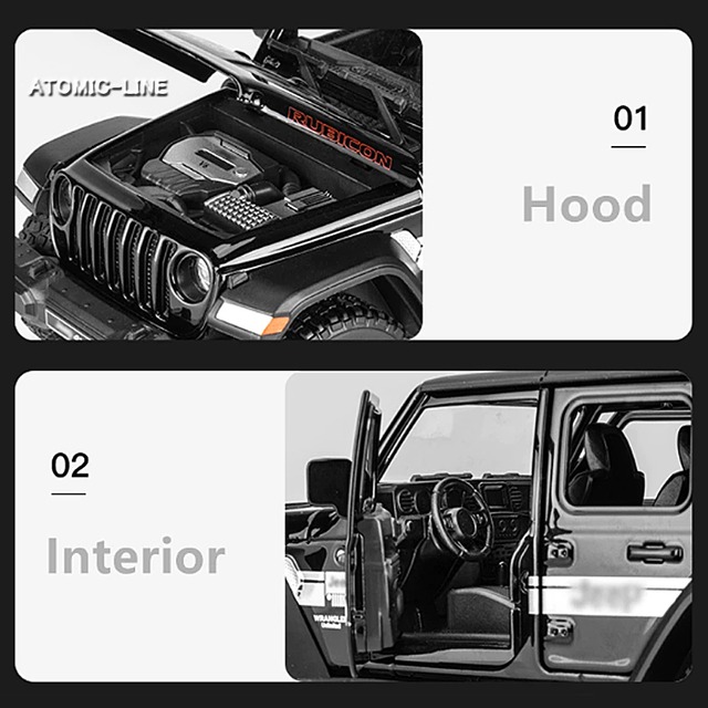 Jeep ラングラー 1/24 ミニカー 全4色 ライト点灯 エンジンサウンド 合金モデル 模型 ジオラマ