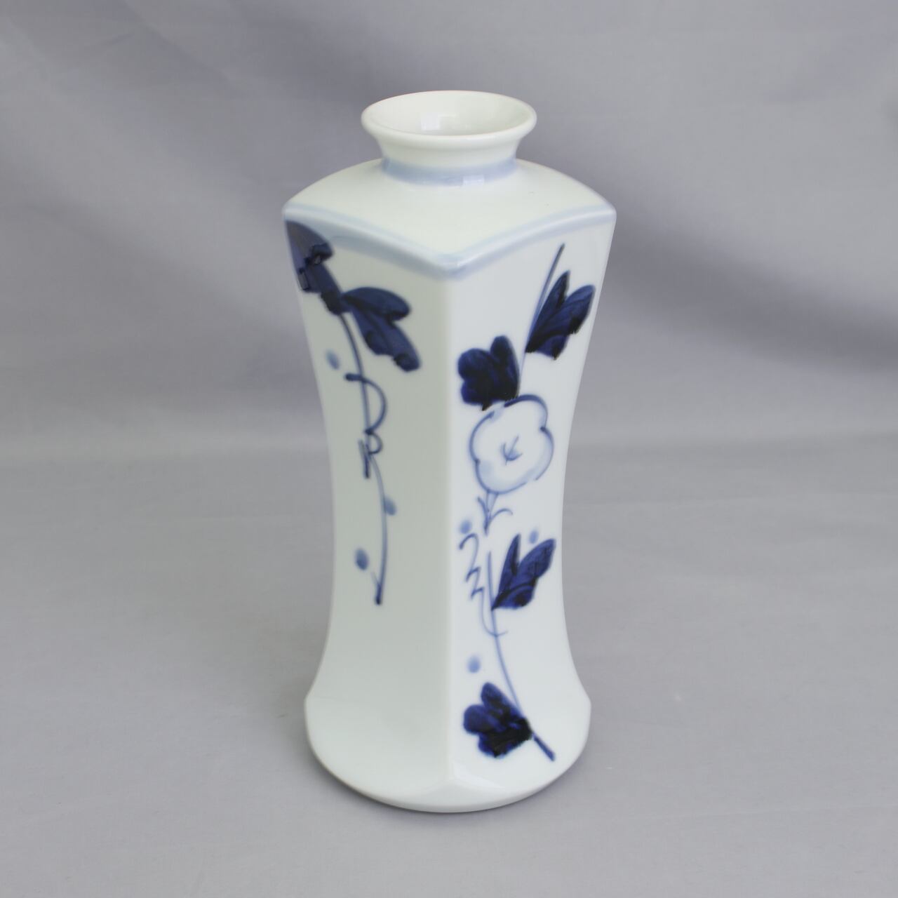 砥部焼 千山窯 四面花瓶 朝顔