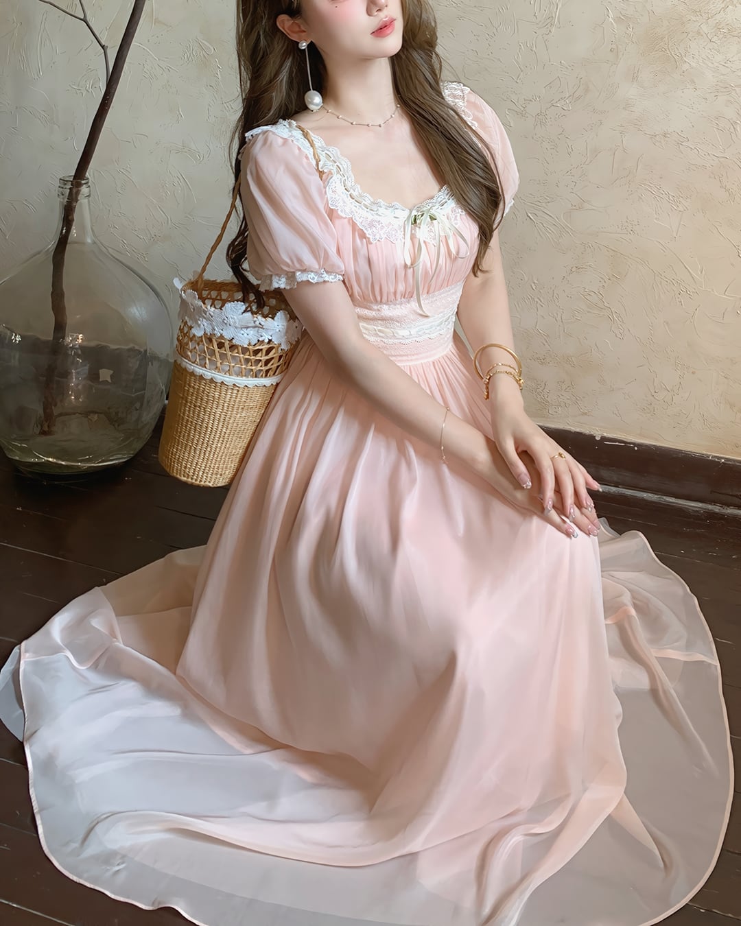 フレンチローズパフスリーブワンピース 2508003