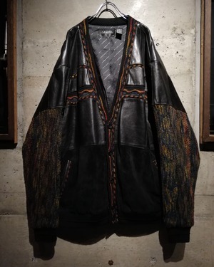 【Caka】“SAXONY” Leather Switch Design Vintage Loose Cardigan Jacket
