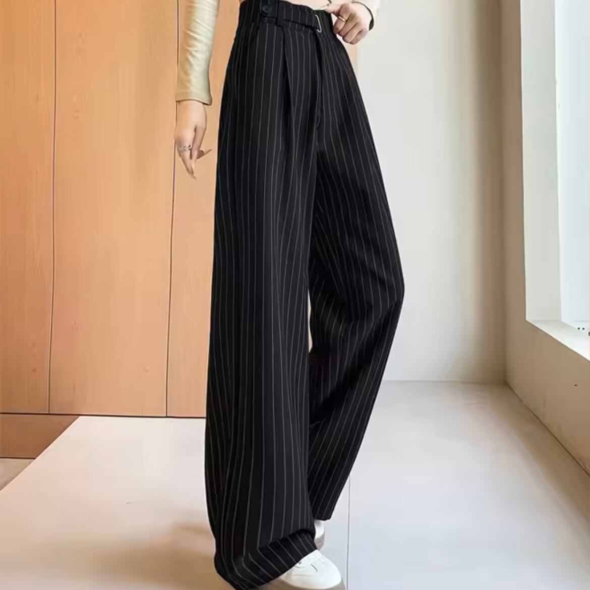 stripe classic wide pants