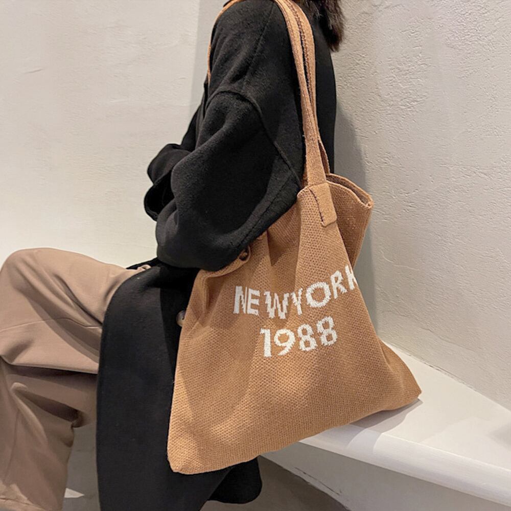 ニット トート バッグ レディース ロゴ 大容量 A4 通勤 通学 大人 かわいい きれいめ おしゃれ カジュアル 肩掛け 軽量 大人可愛い 大人女子