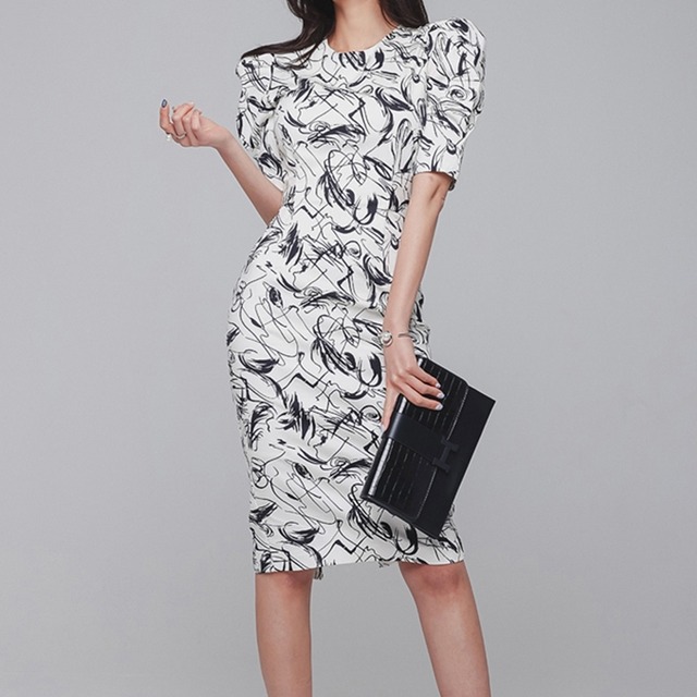 ワンピース レディース 春夏 秋冬 春 夏 秋 冬 白 ドレスワンピース ドレス タイトワンピース ひざ丈 タイトドレス ミモレ丈ワンピース 幾何学模様 Ol スリット きれいめ タイトドレスワンピース お呼ばれ 韓国 ファッション オフィスカジュアル 韓国風 キャバドレス