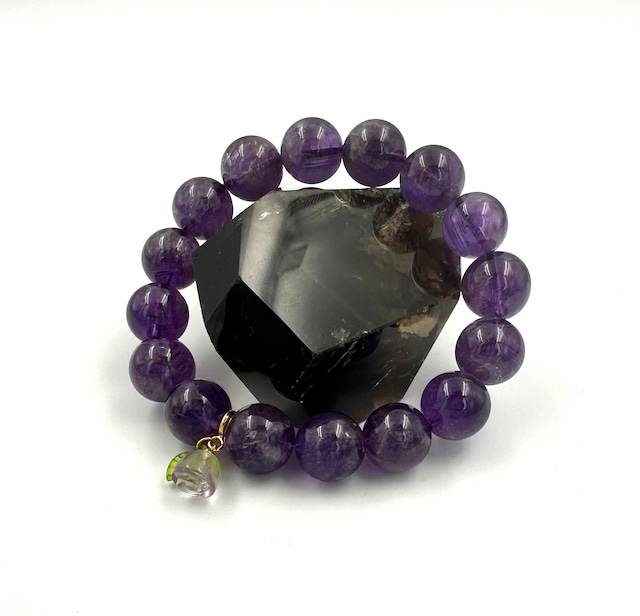 (01046)（1点のみ）（内径選べる）ウルグアイ産アメジスト【13mm】チャーム薔薇　アメトリン　Amethyst　紫水晶　ラウンドカット　デザインブレスレット　デザブレ　厄除け　魔除け　ラウンドカット　パワーストーン　天然石
