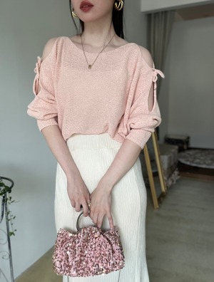 【即納】オープンショルダーニット【ピンク】