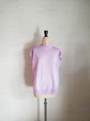 【Shiratakaknitichi】冷感素材＆通気性◎コットン100％ギマ加工　モックネックノースリorベスト　ライラック