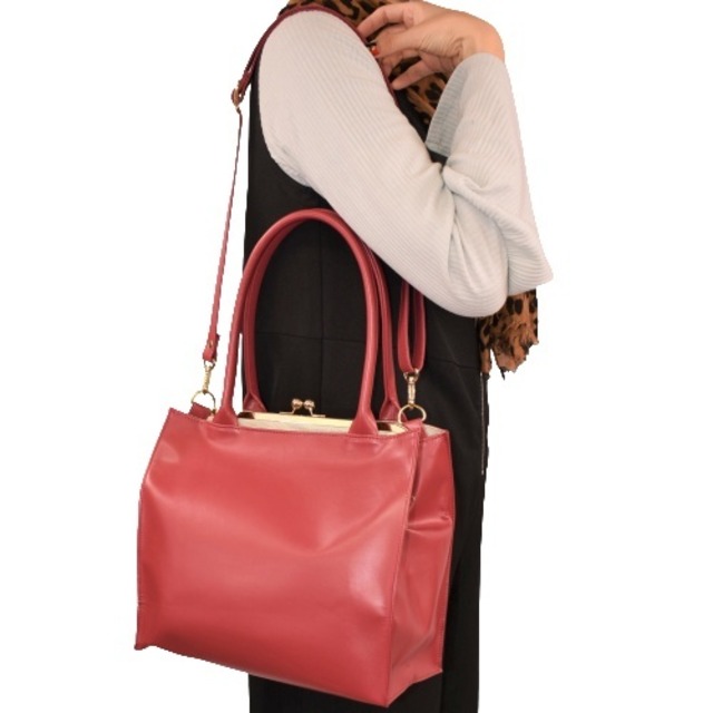 [JERI MARL] がま口 ハンドバッグ (ブラック) ショルダー レディース 工房 手作り 日本製 エコパッケージ MX-0027-223