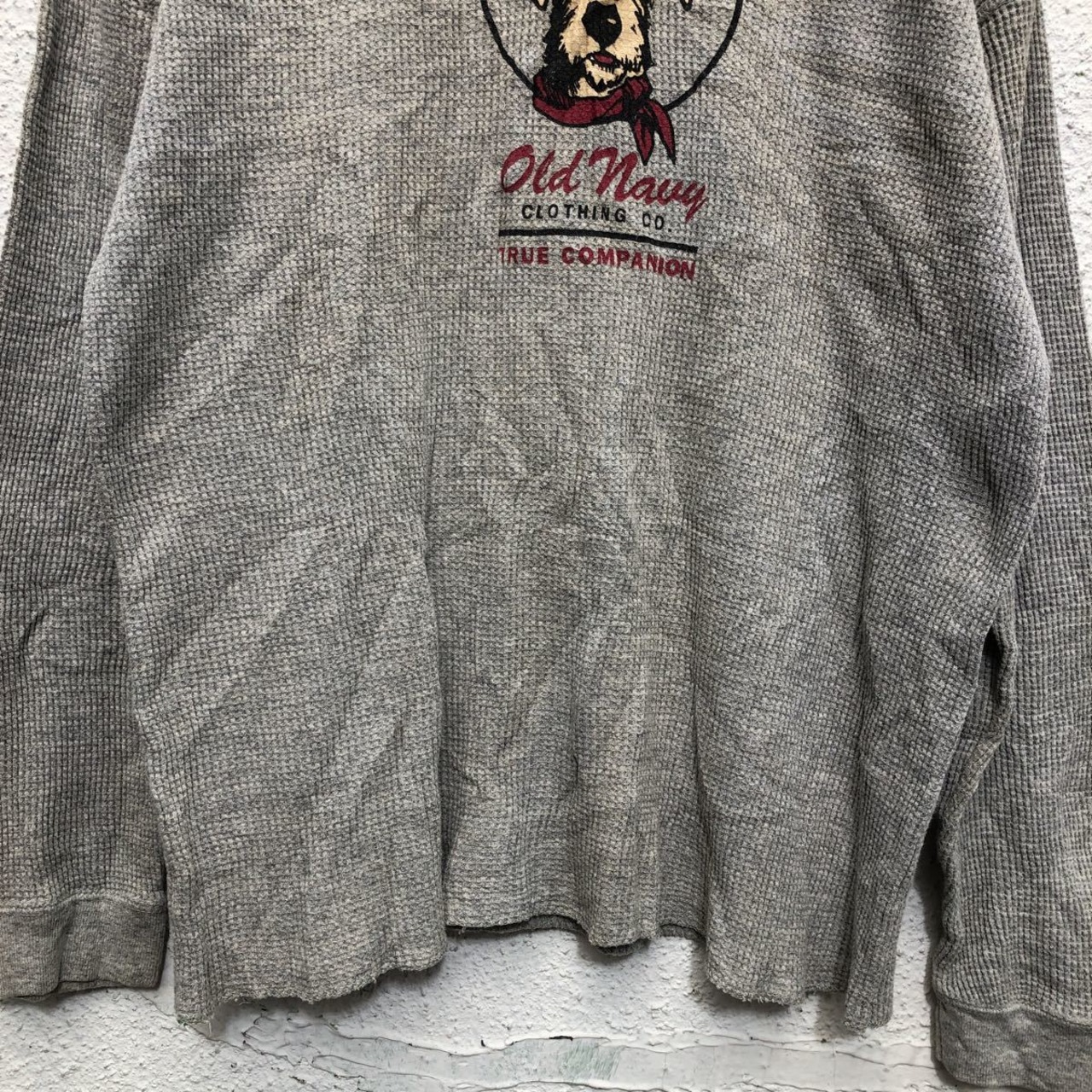 OLD NAVY 長袖 サーマル Tシャツ ユースサイズ 12/14 160〜 グレー 犬 