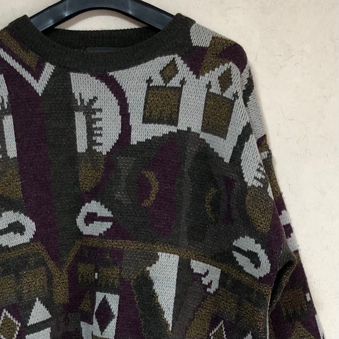 【XLサイズ】90's J.T.BECKETT マルチカラーマルチ柄 古着ニットセーター