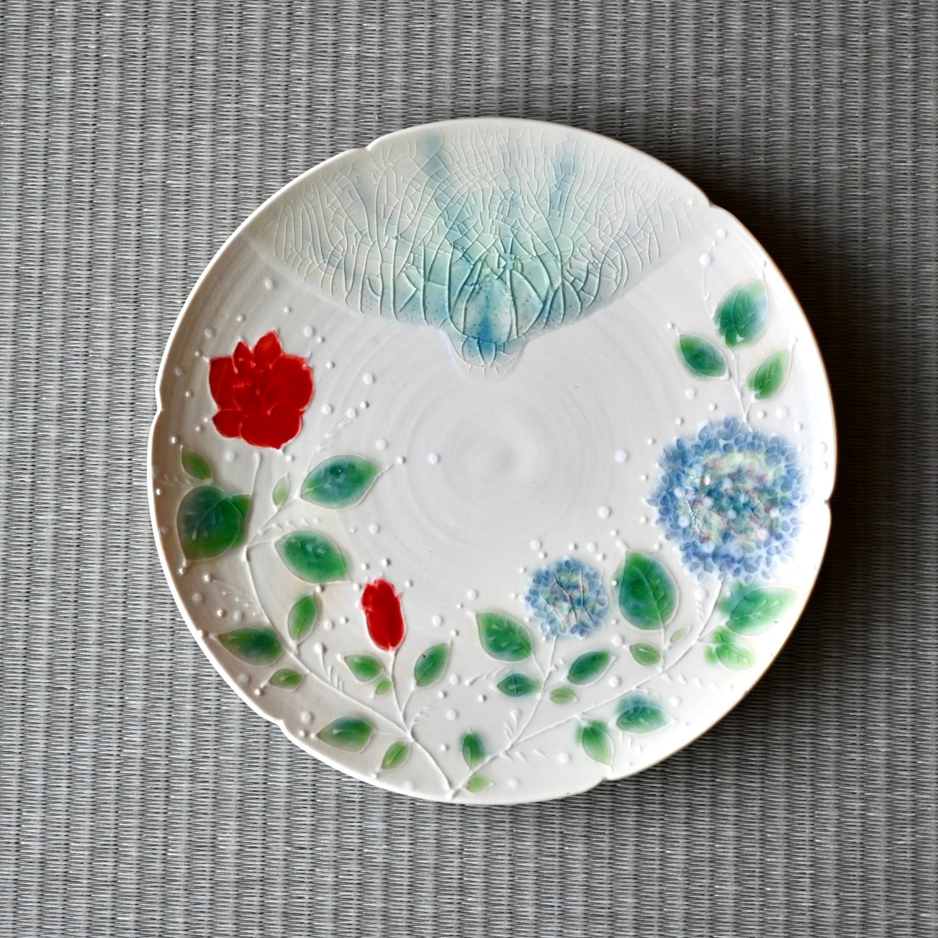 水辺のバラと紫陽花丸ヒラ皿B