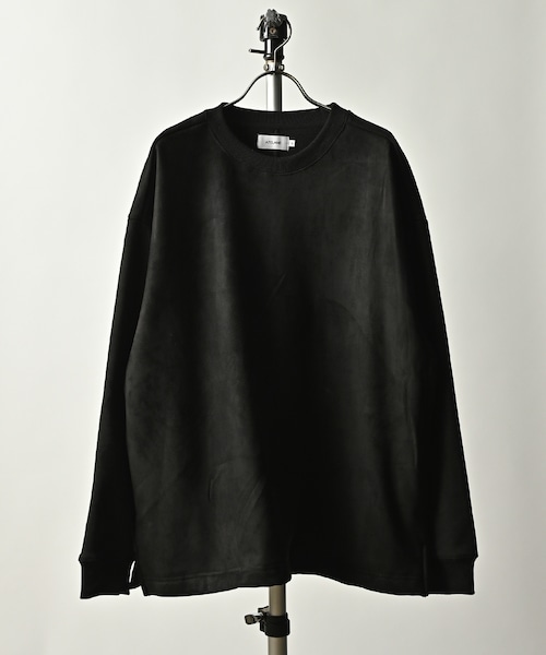 ATELANE  Fleece lining suede punch Crew neck (BLK) 23A-24002