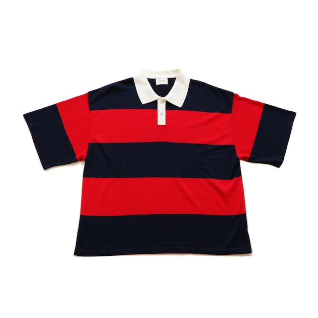 Rugby knit polo / Navy x Red