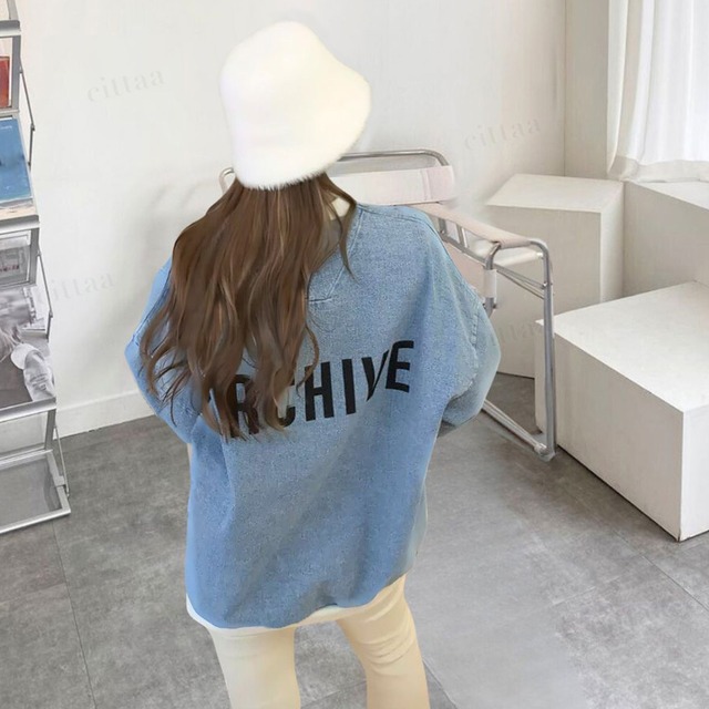 【即納】Y-4320　2026春新作♡ARCHIVEロゴデニムスウェットプルオーバー　ライトデニム　