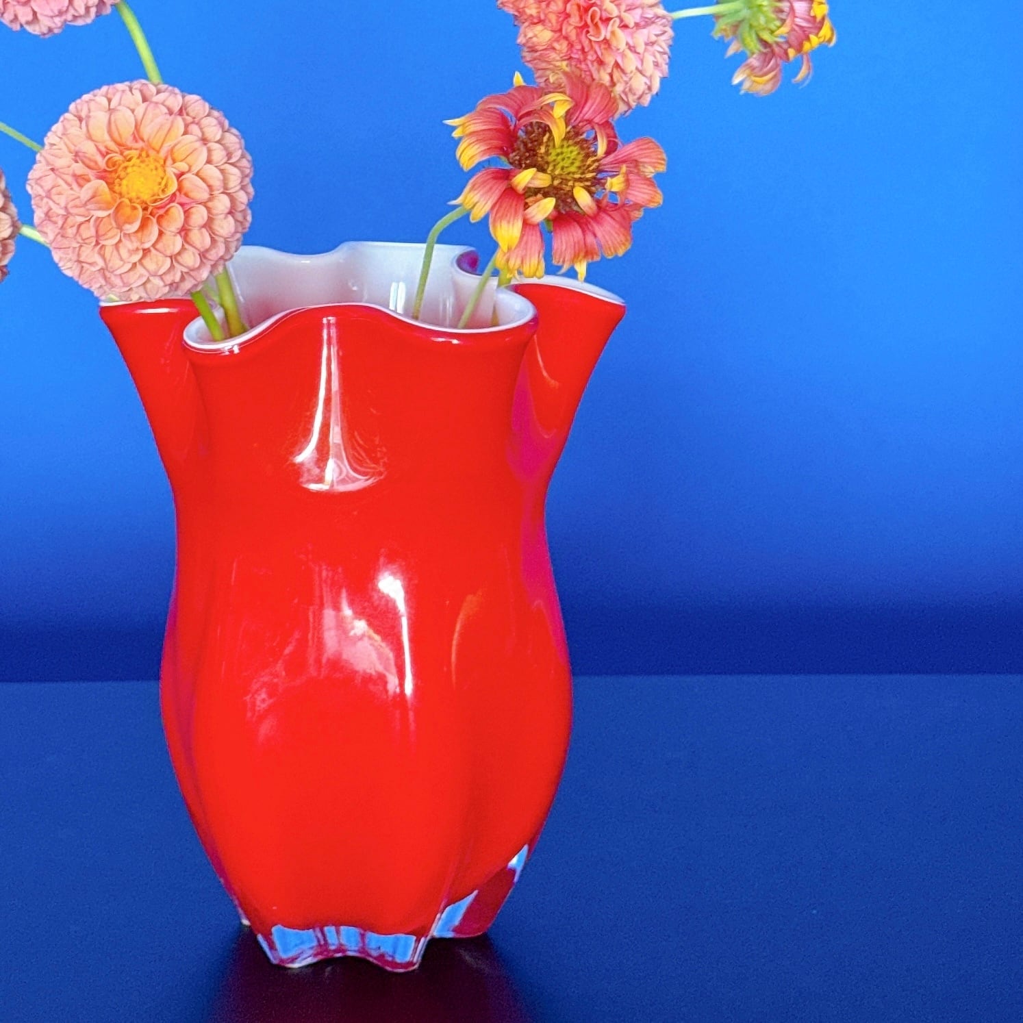 稀少 レア 1点物 イタリア製 HAND MADE サイン付花瓶 藍色鉢カバー