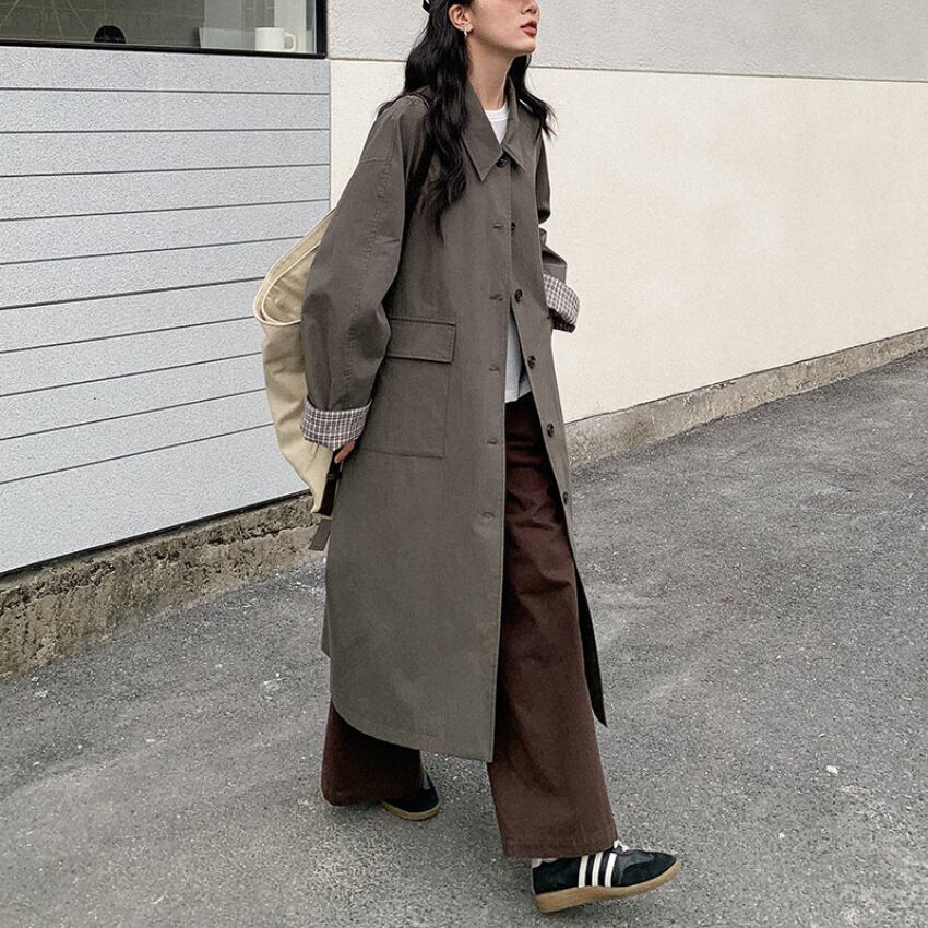 check-sleeve trench coat　J00470