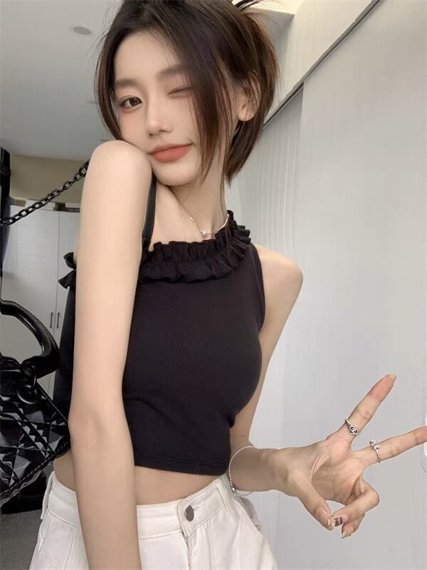 肩出し フリル タンクトップ G104CNO0003 | liberal style. - 韓国