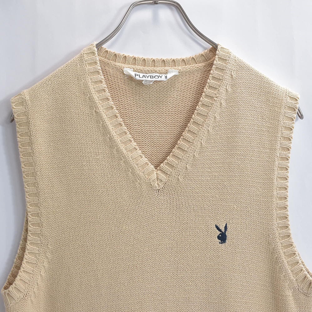 【希少・美品】バーバリー ヴィンテージ 70s〜90s ニットベスト ロゴ刺繍 90s~ PLAYBOY プレイボーイ ロゴ刺繍 コットン ニット ベスト