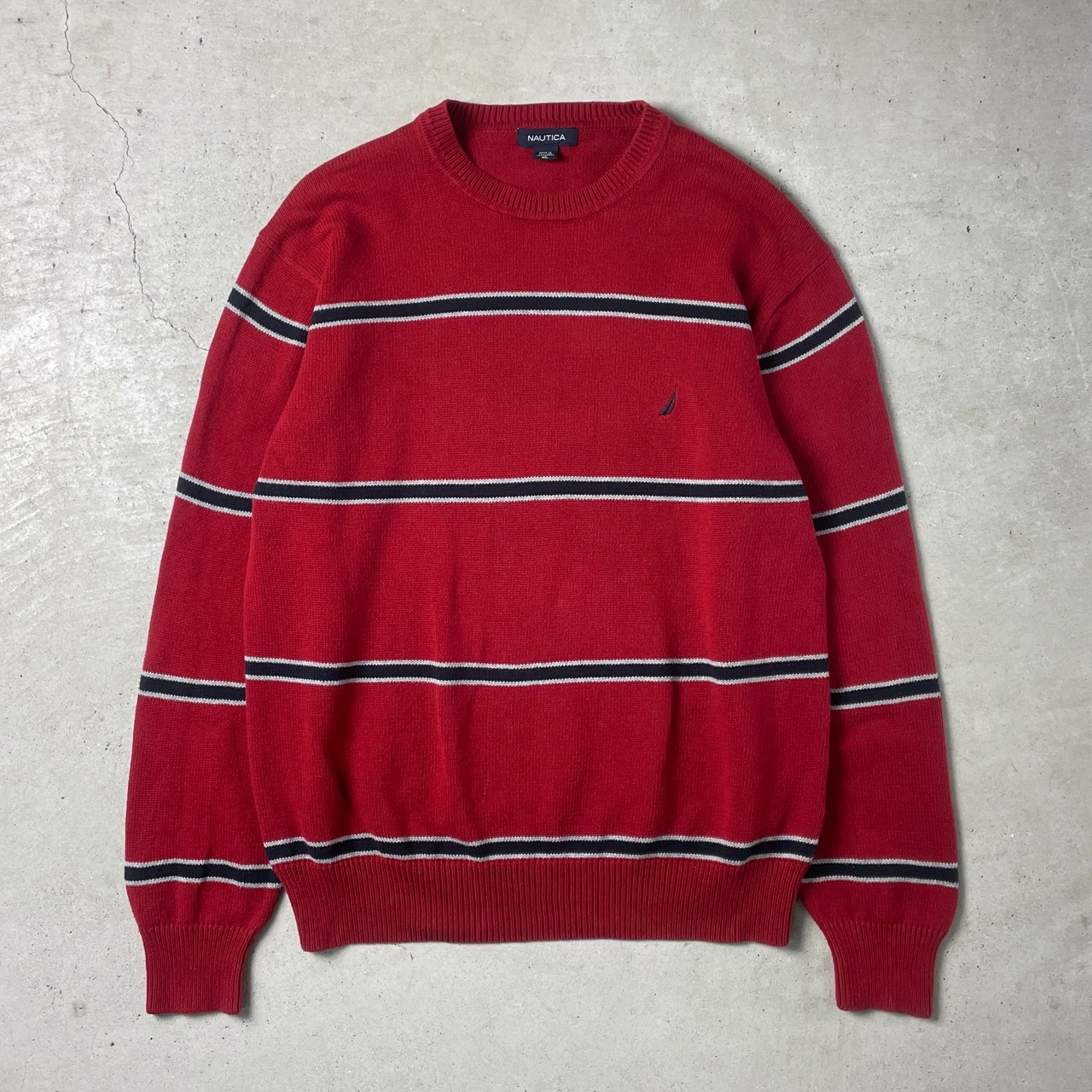 NAUTICA ノーティカ コットンニットセーター ボーダー柄 メンズXL 古着 