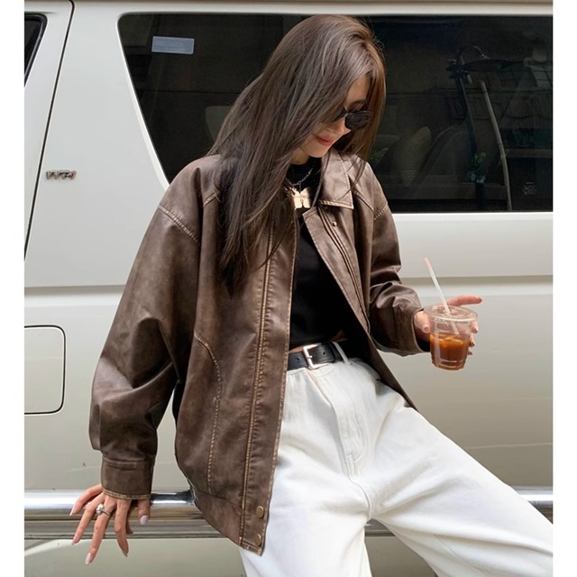 vintage style fake leather jacket S1384