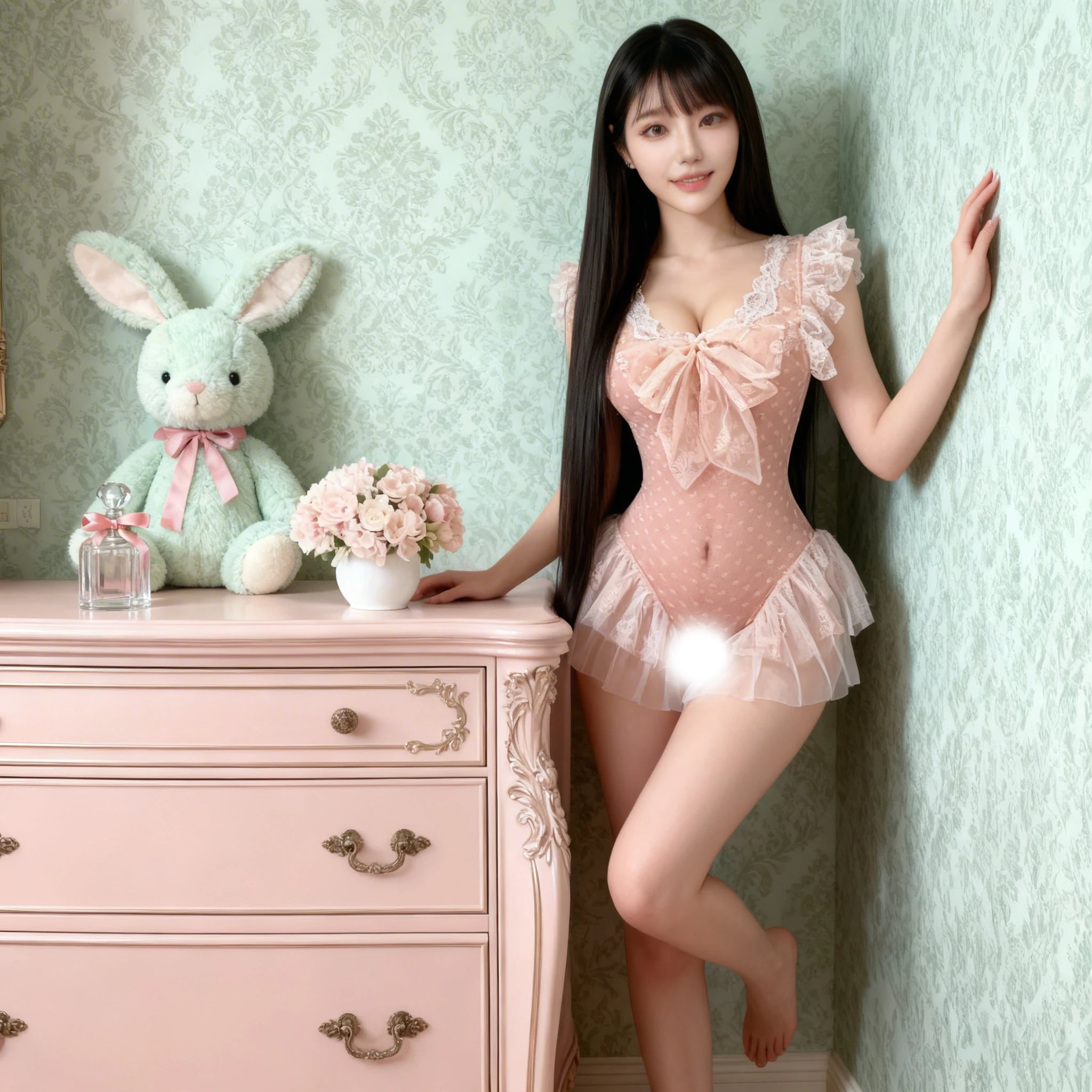 〔ランジェリー〕スイートハートチェーンランジェリー|ピンクレースフリル ボディスーツ コスチュームセット