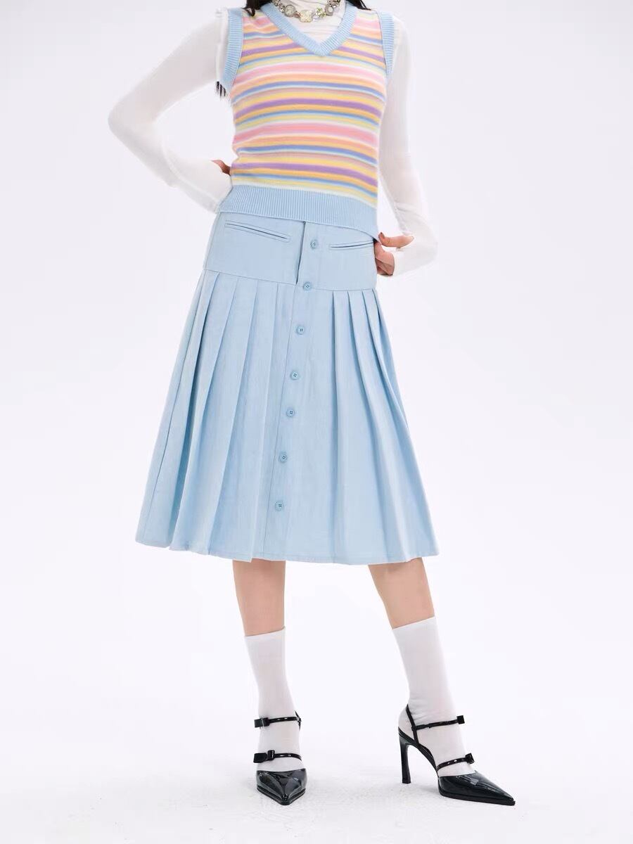 スカート 水色 ベスト カーディガン トップス ブラウス 水色 ピンク  