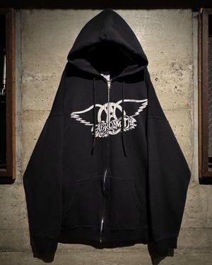 【Caka】00's “Aerosmith”Logo Print Design Loose Zip Up Hoodie