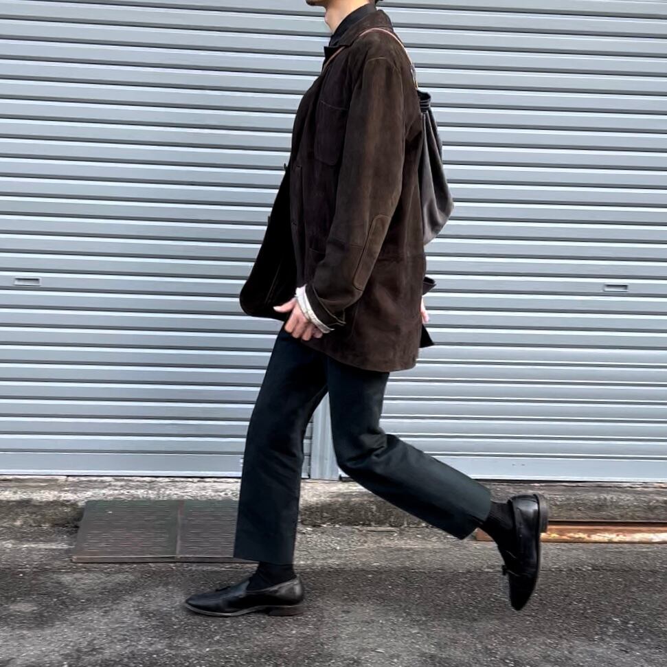 COLE HAAN” dark brown goat suede leather jacket single type コール