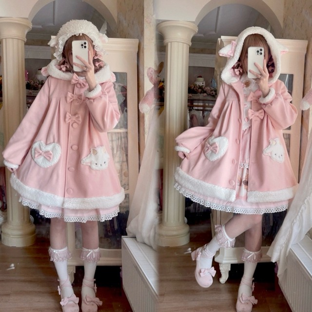 ゴスロリ通販 With U ゆめかわファッション コート 防寒 ボア付き リボン ふんわり かわいい