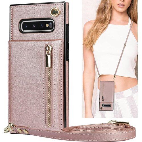 Galaxy S10plus ケース 手帳型 ショルダ ラス SC-04L SC-05L SCV42 サムスン ギャラクシー S10プラス カバー S10+ スマホケース SC04L SC05L ケース 携帯カバー 手帳型 カバー 適用 case iCoverCase 肩がけ 首掛け 斜め掛け カードケース チェーン ファスナー型 ストラップ付き ショルダーケース クロスボディケース カード入れ スマホケース 携帯カバー ピンク 1336