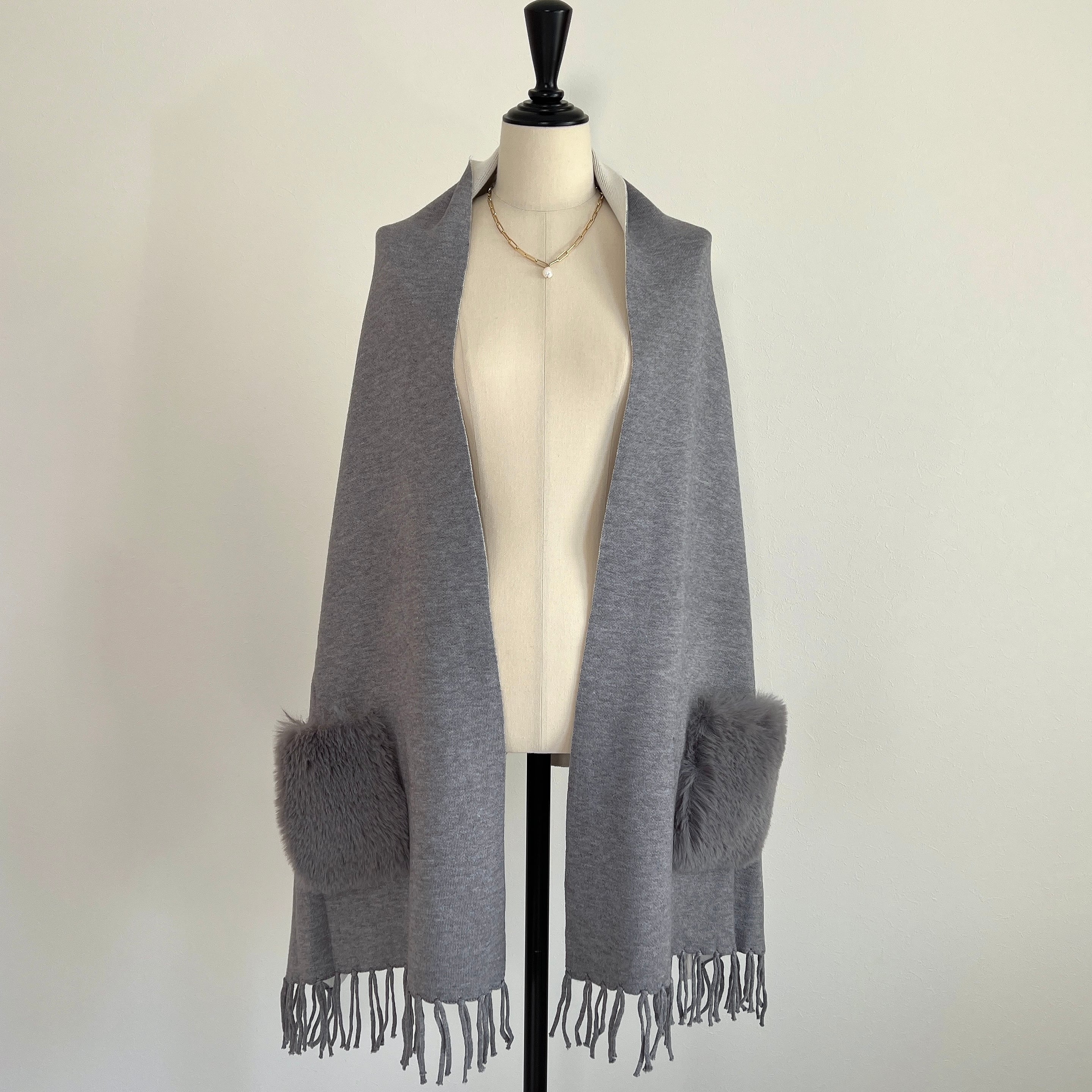 ポケットファーポンチョ カーディガン