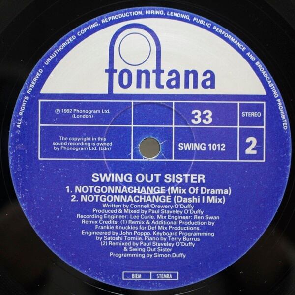 Swing Out Sister / Notgonnachange (The Frankie Knuckles Remixes) [SWING 1012, 864 049-1] - 画像4