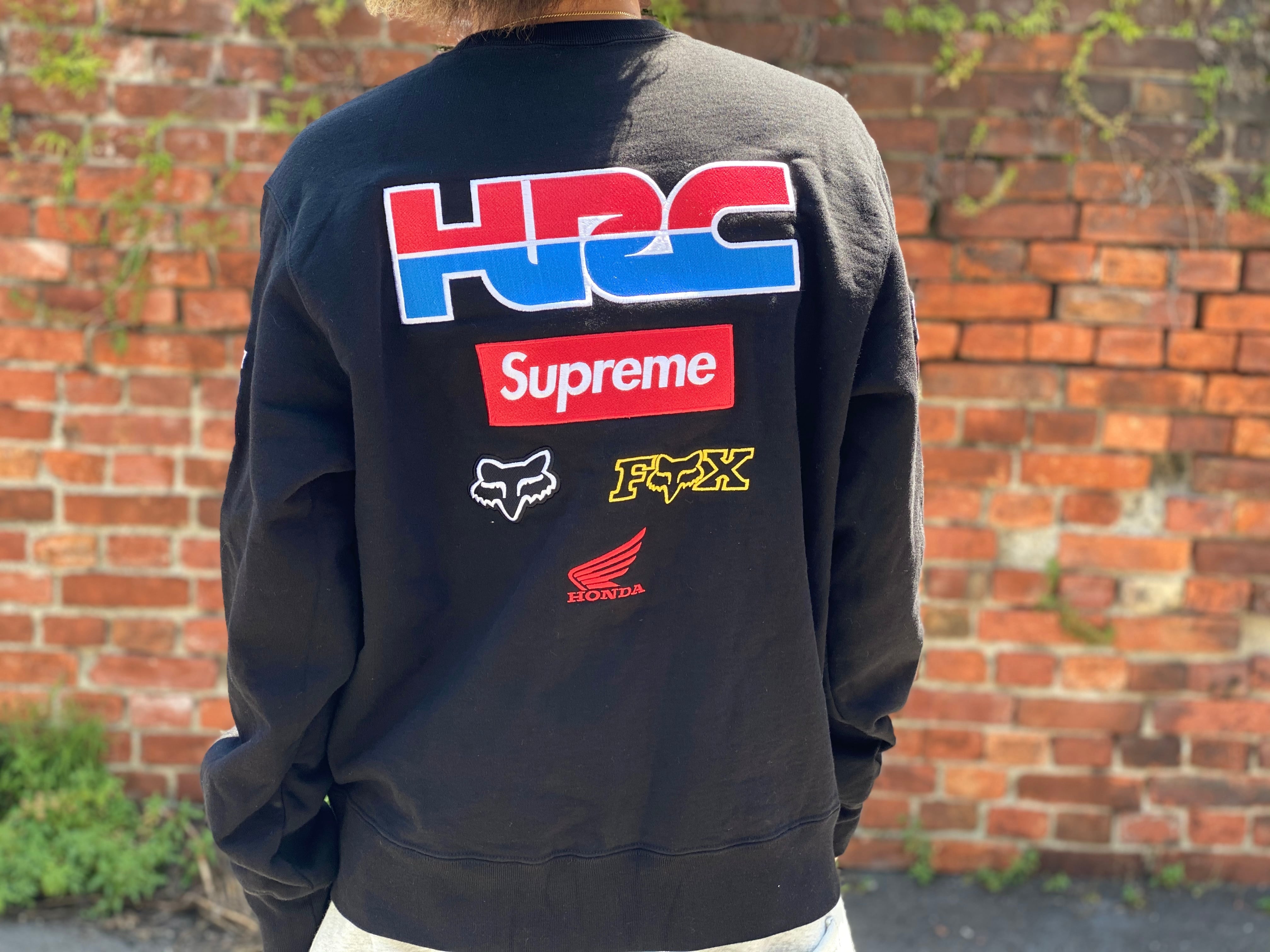 Supreme 19AW × HONDA FOX RACING CREWNECK BLACK MEDIUM 110JE6215 