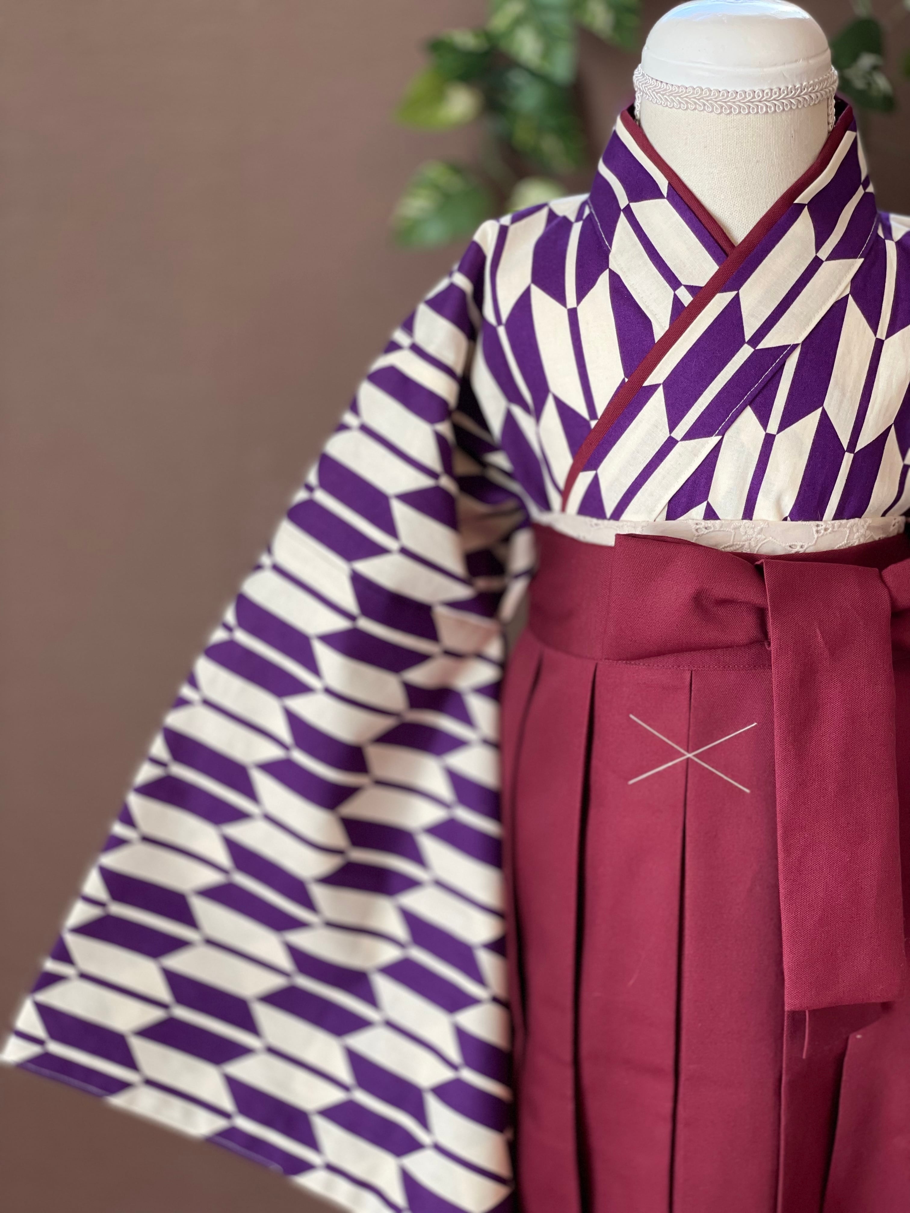 受注製作】☆裏地あり モダンはいから千鳥格子柄 女の子袴セット