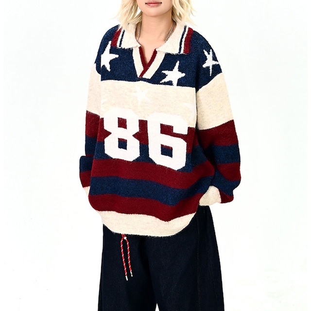 スターラインナンバリングニットトップ R01136