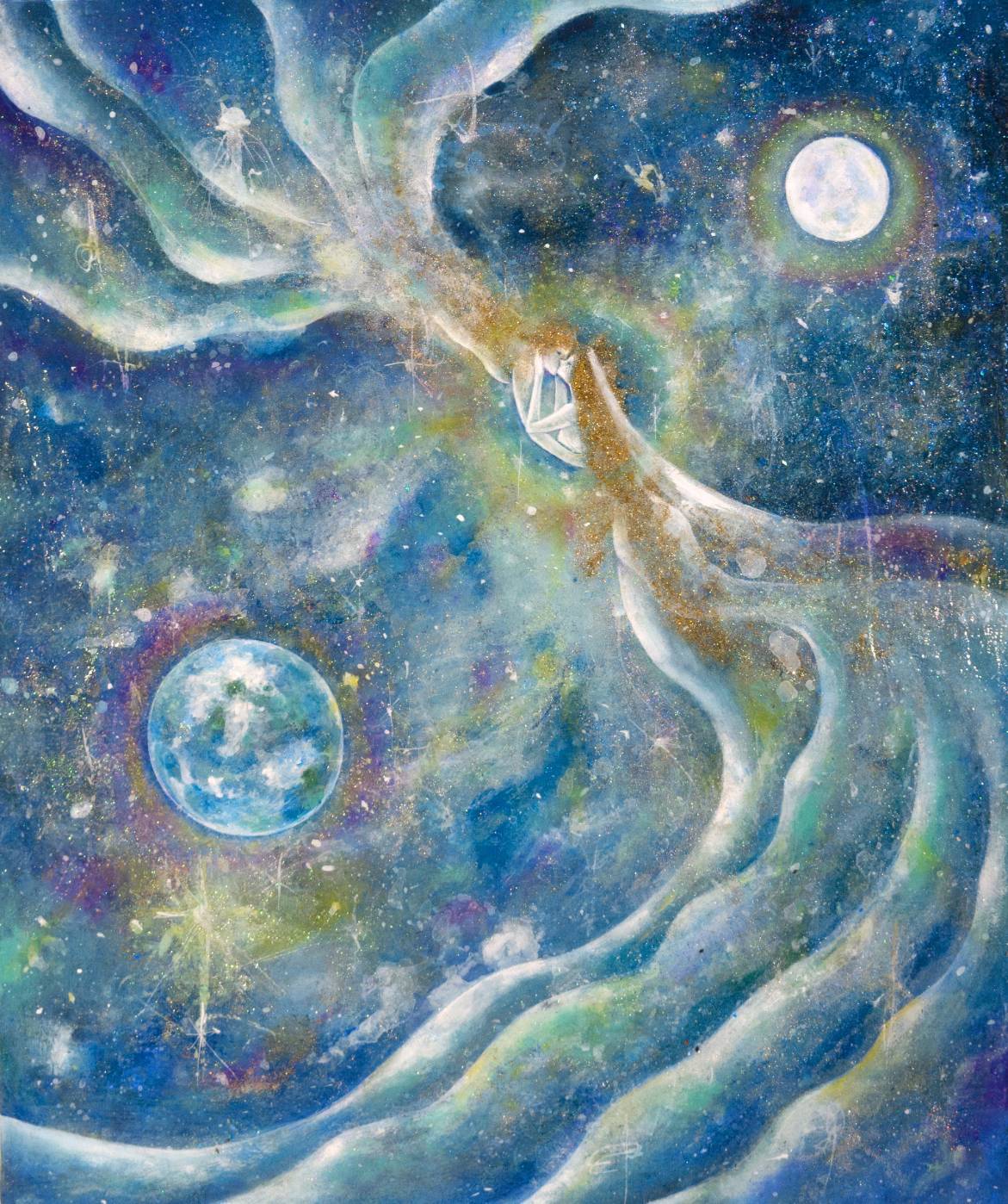 額付き】原画『デルフィニウム』透明水彩,色鉛筆画 | PAY ID