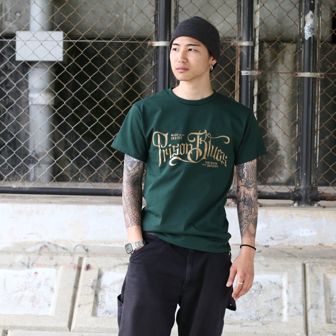 PRISON BLUES プリズンブルース 22640 W/Gold Script Logo T-Shirt