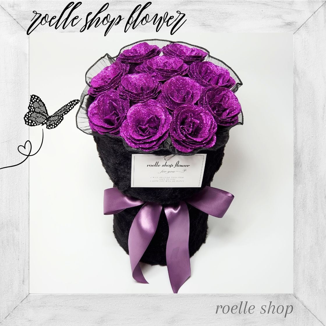 G-1 グリッターローズ アーティフィシャルフラワー ラメ付き もこもこ