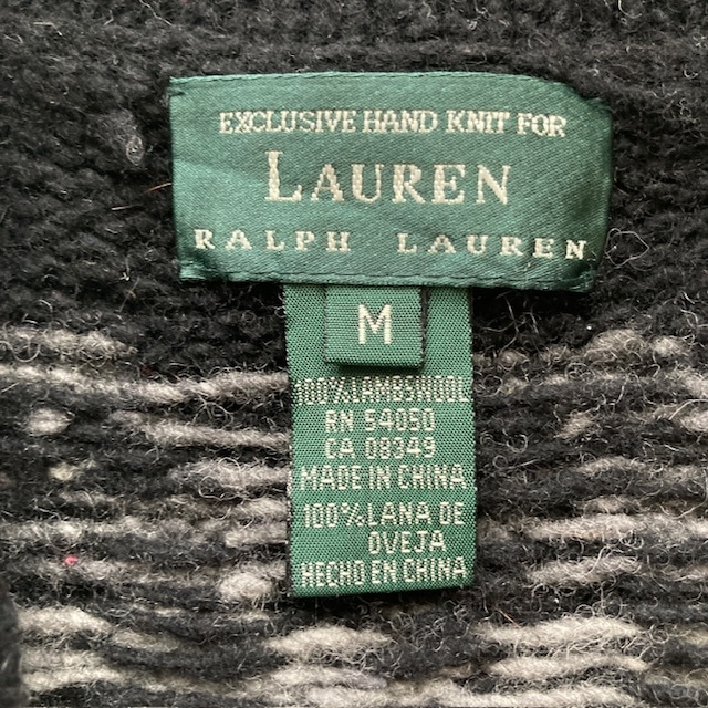 Ralph Lauren ラルフローレン ハンドニットカーディガン 90s 風車柄 ネイティブ柄 コンチョ ブラック ヴィンテージ古着 M 画像3