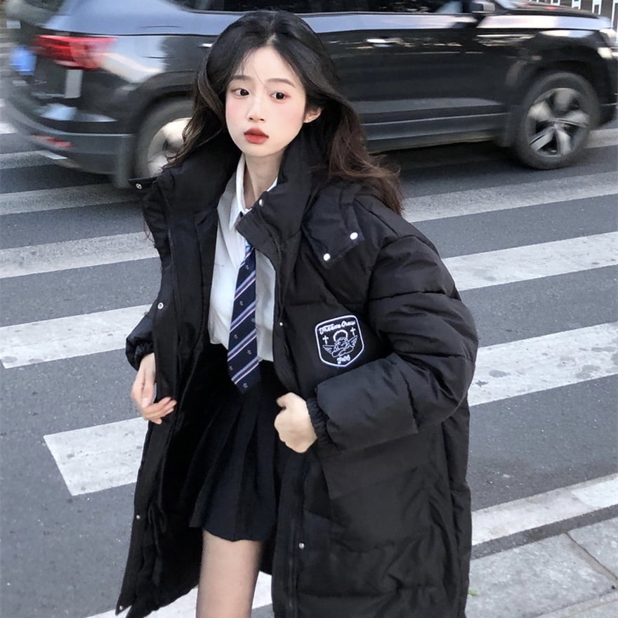 ダウンジャケット 中綿 パッド入り ロング丈 JKファッション 原宿 普段