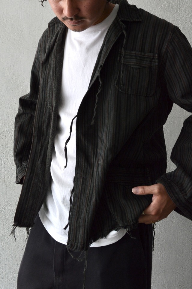 VENTITANK PROJECT Bulgarian Army 1950's-60's Dead Stock Custom Remade & Dyed Sumi Kuro Sleeping Shirt Jacket Type Red Multi2 ブルガリア軍 スリーピングシャツ ジャケット 50s 黒染め