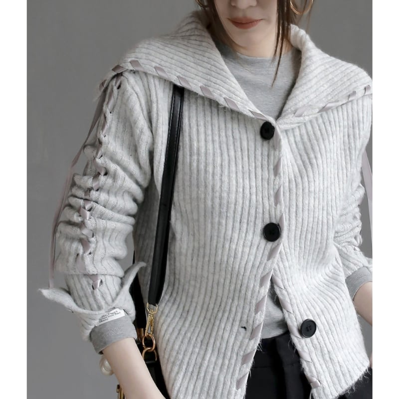 リボンディテール ニットカーディガン 10013