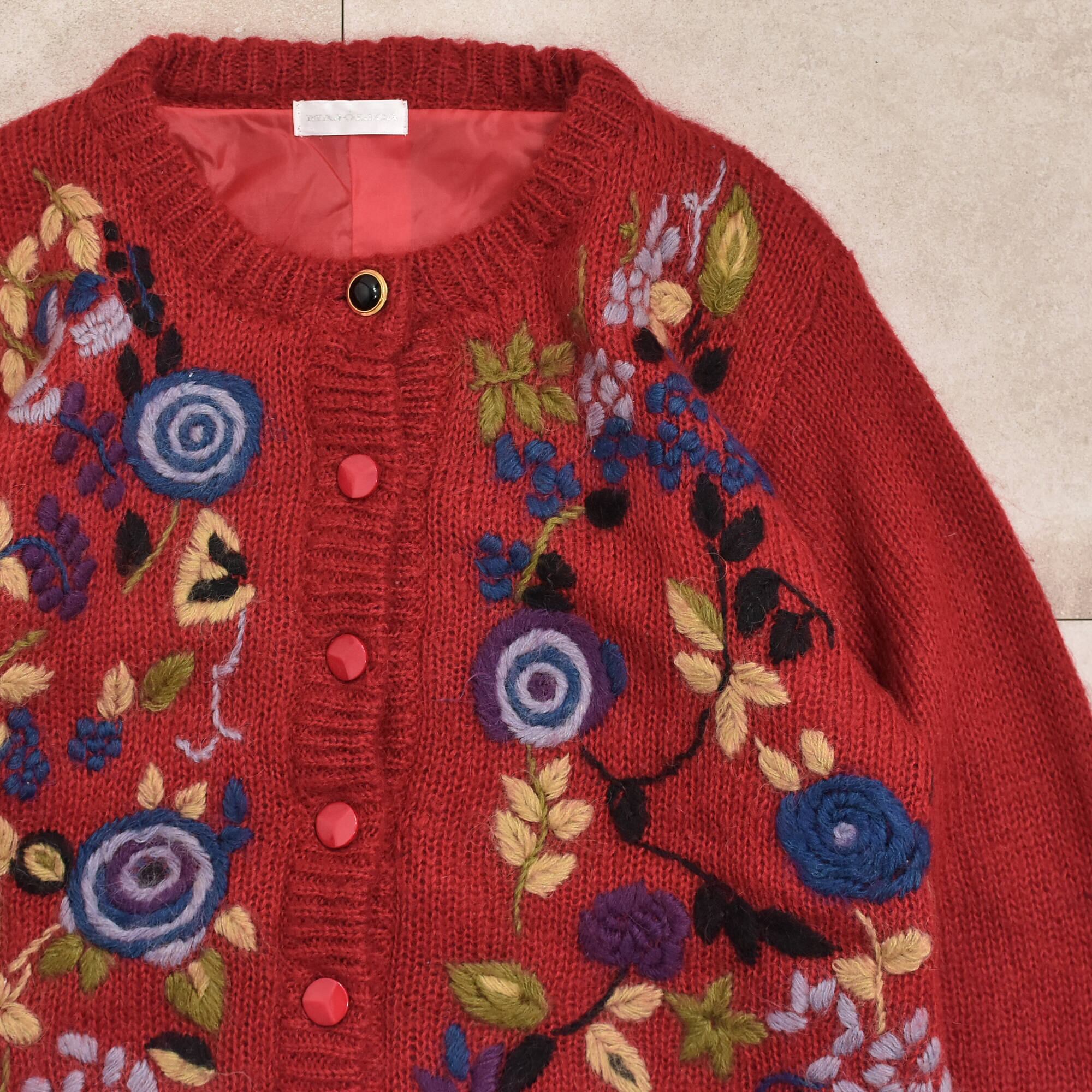 80～90s Flower design mohair blend cardigan Jp vtg | 古着屋 grin