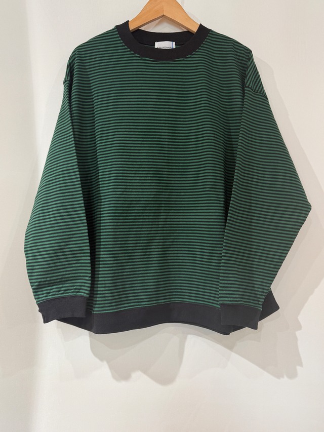 BLUE LAKE MARKET・PACIFICARK STORE・SETTEN/アメリカンドライ天竺ラウンドヘム細ボーダープルオーバー　グリーン