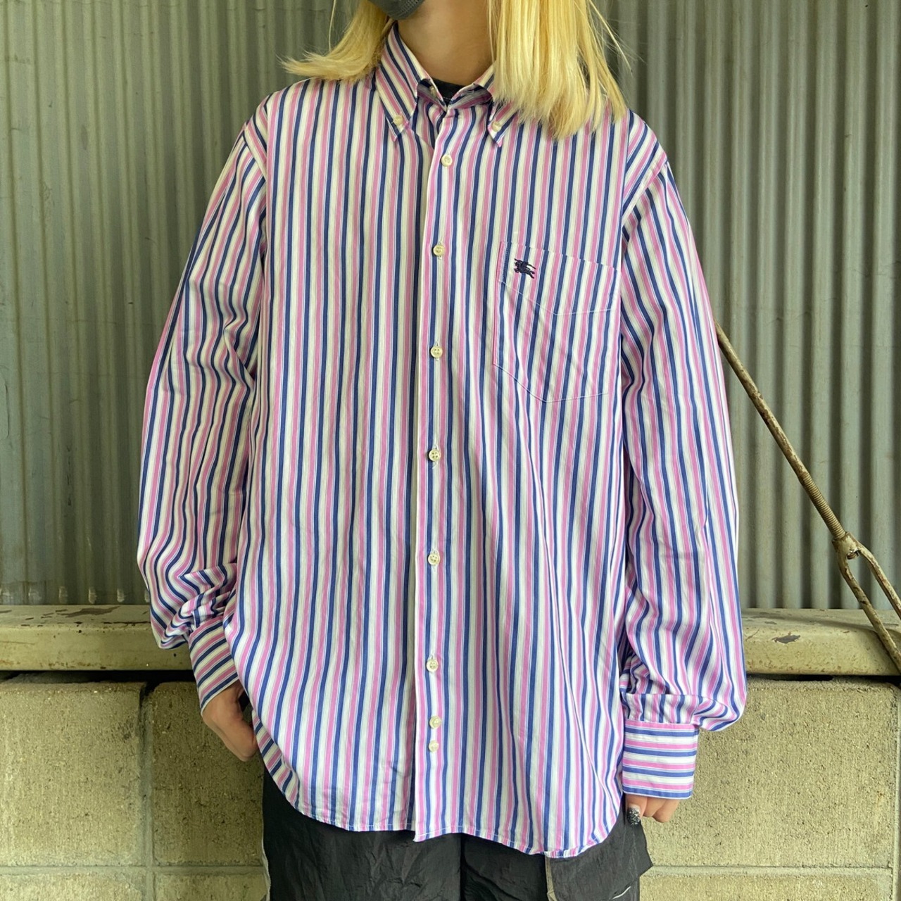 BURBERRY LONDON バーバリー ストライプ 長袖シャツ メンズM 古着  